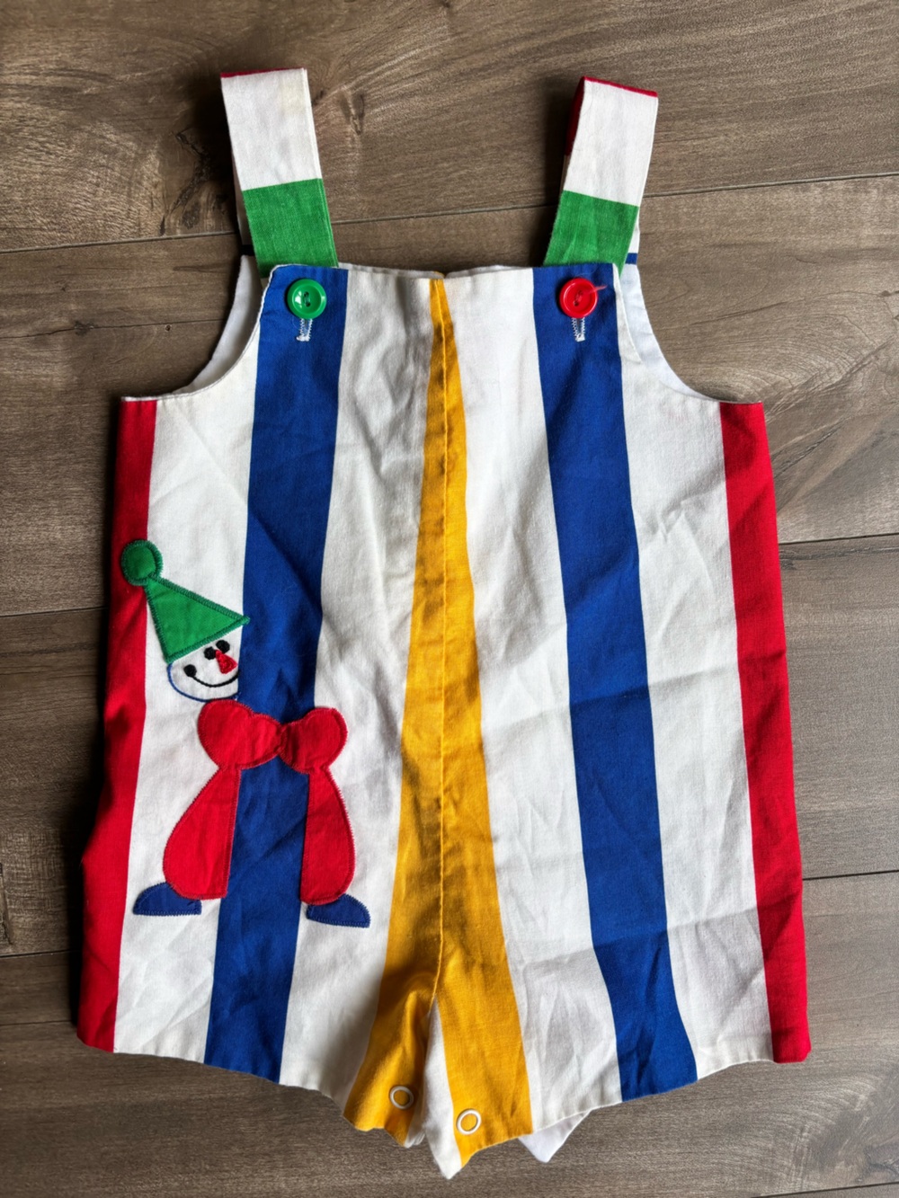Vintage 80’s Grace Primary Colours Stripe Clown Romper Jon Jon 6-12M Made in USA